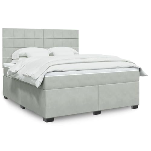 KTHLBRH Bettgestell Familienbett Doppelbett Schlafzimmer möbel Boxspringbett mit Matratze Hellgrau 180x200 cm Samt von KTHLBRH