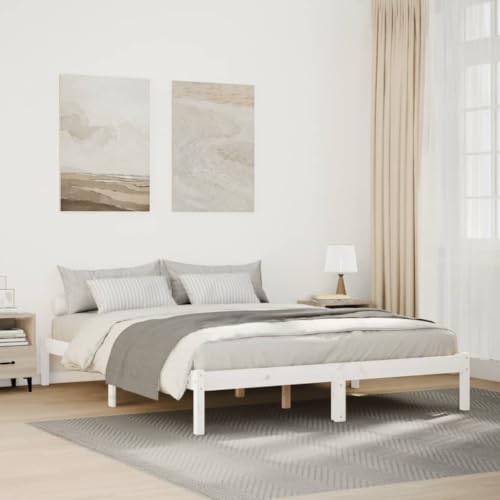 KTHLBRH Bettgestell Familienbett Doppelbett Schlafzimmer möbel Massivholzbett Extra Lang ohne Matratze Weiß 140x210 Kieferholz von KTHLBRH