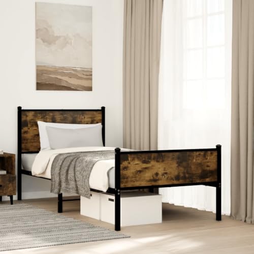 KTHLBRH Bettgestell Familienbett Doppelbett Schlafzimmer möbel Metallbett ohne Matratze Räuchereiche 80x200 cm von KTHLBRH
