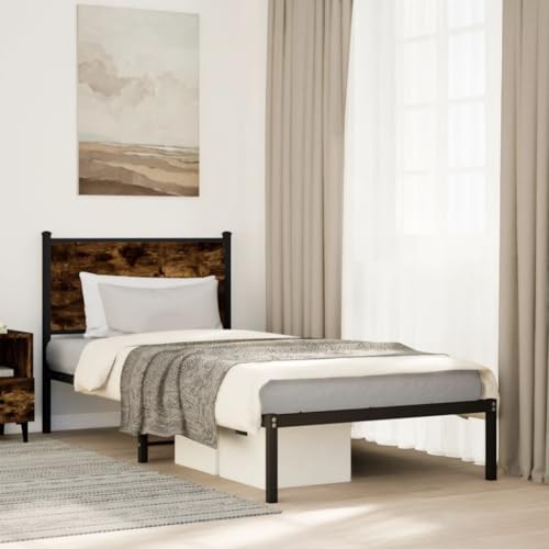 KTHLBRH Bettgestell Familienbett Doppelbett Schlafzimmer möbel Metallbett ohne Matratze Räuchereiche 80x200 cm von KTHLBRH