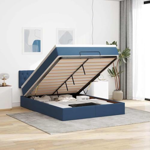 KTHLBRH Bettgestell Familienbett Doppelbett Schlafzimmer möbel Ottoman-Bett mit Matratze & LEDs Blau 140x200 cm Stoff von KTHLBRH