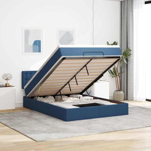 KTHLBRH Bettgestell Familienbett Doppelbett Schlafzimmer möbel Ottoman-Bett mit Matratze & LEDs Blau 140x200 cm Stoff von KTHLBRH