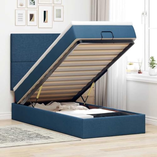 KTHLBRH Bettgestell Familienbett Doppelbett Schlafzimmer möbel Ottoman-Bett mit Matratze & LEDs Blau 90x200 cm Stoff von KTHLBRH