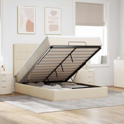KTHLBRH Bettgestell Familienbett Doppelbett Schlafzimmer möbel Ottoman-Bett mit Matratze & LEDs Creme 140x200 cm Stoff von KTHLBRH