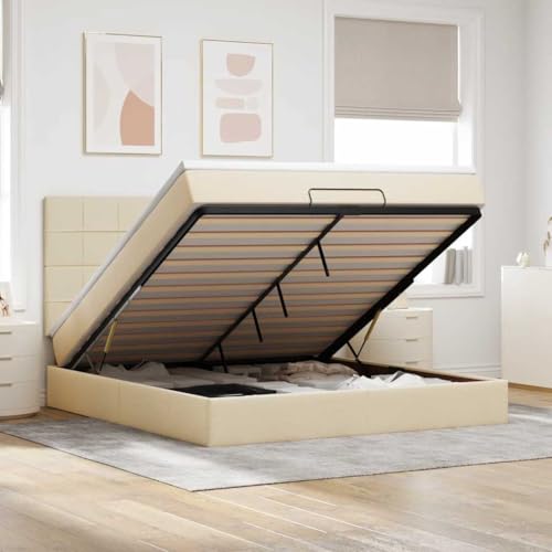 KTHLBRH Bettgestell Familienbett Doppelbett Schlafzimmer möbel Ottoman-Bett mit Matratze & LEDs Creme 180x200 cm Stoff von KTHLBRH