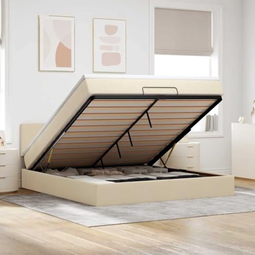 KTHLBRH Bettgestell Familienbett Doppelbett Schlafzimmer möbel Ottoman-Bett mit Matratze & LEDs Creme 180x200 cm Stoff von KTHLBRH