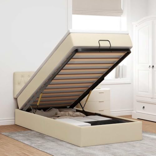 KTHLBRH Bettgestell Familienbett Doppelbett Schlafzimmer möbel Ottoman-Bett mit Matratze & LEDs Creme 90x200 cm Stoff von KTHLBRH