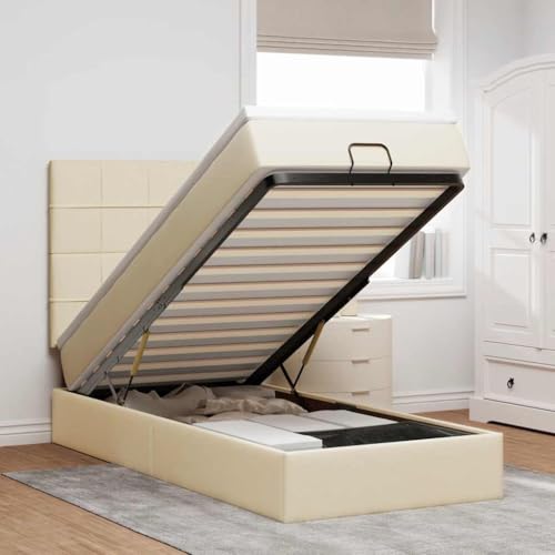 KTHLBRH Bettgestell Familienbett Doppelbett Schlafzimmer möbel Ottoman-Bett mit Matratze & LEDs Creme 90x200 cm Stoff von KTHLBRH