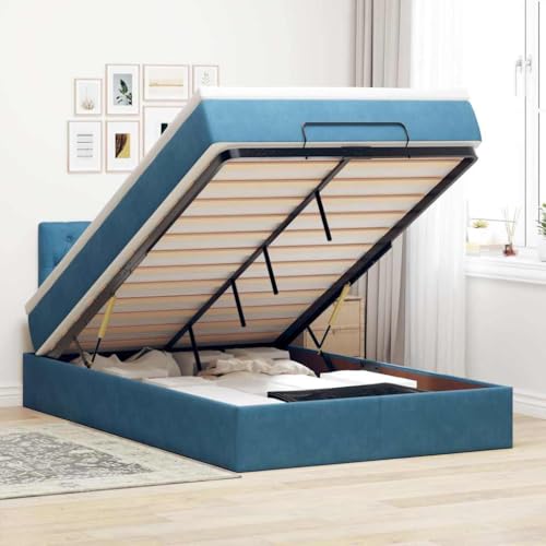 KTHLBRH Bettgestell Familienbett Doppelbett Schlafzimmer möbel Ottoman-Bett mit Matratze & LEDs Dunkelblau 120x190 cm Samt von KTHLBRH