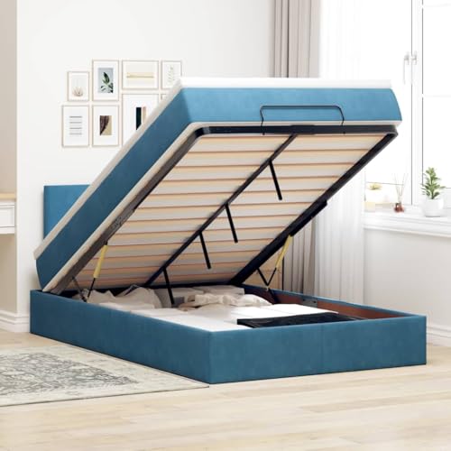 KTHLBRH Bettgestell Familienbett Doppelbett Schlafzimmer möbel Ottoman-Bett mit Matratze & LEDs Dunkelblau 120x190 cm Samt von KTHLBRH