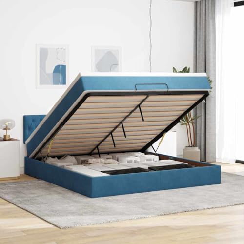 KTHLBRH Bettgestell Familienbett Doppelbett Schlafzimmer möbel Ottoman-Bett mit Matratze & LEDs Dunkelblau 180x200 cm Samt von KTHLBRH