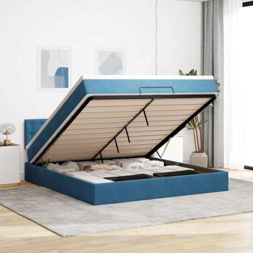 KTHLBRH Bettgestell Familienbett Doppelbett Schlafzimmer möbel Ottoman-Bett mit Matratze & LEDs Dunkelblau 180x200 cm Samt von KTHLBRH