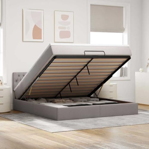 KTHLBRH Bettgestell Familienbett Doppelbett Schlafzimmer möbel Ottoman-Bett mit Matratze & LEDs Taupe 180x200 cm Stoff von KTHLBRH