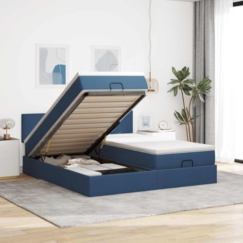 KTHLBRH Bettgestell Familienbett Doppelbett Schlafzimmer möbel Ottoman-Bett mit Matratzen & LEDs Blau 180x200 cm Stoff von KTHLBRH