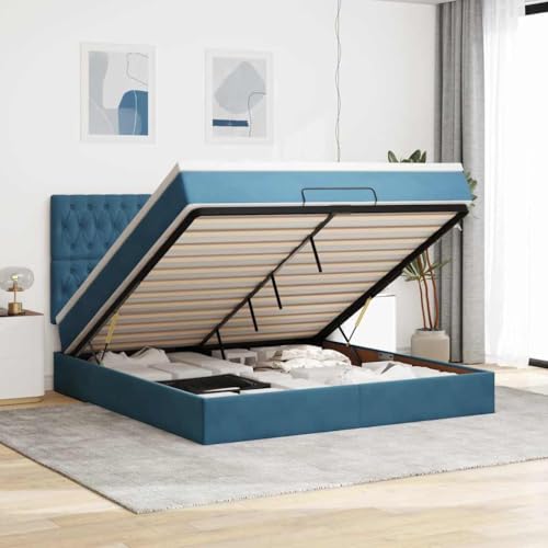 KTHLBRH Bettgestell Familienbett Doppelbett Schlafzimmer möbel Ottoman-Bett mit Matratzen & LEDs Dunkelblau 180x200 cm Samt von KTHLBRH