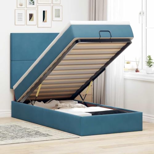 KTHLBRH Bettgestell Familienbett Doppelbett Schlafzimmer möbel Ottoman-Bett mit Matratzen & LEDs Dunkelblau 90x190 cm Samt von KTHLBRH