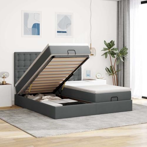 KTHLBRH Bettgestell Familienbett Doppelbett Schlafzimmer möbel Ottoman-Bett mit Matratzen & LEDs Dunkelgrau 180x200 cm Stoff von KTHLBRH