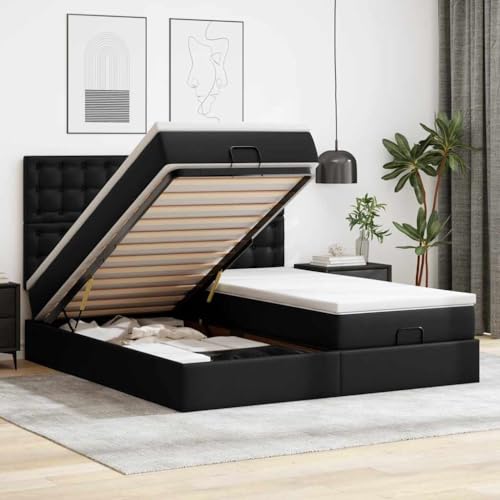 KTHLBRH Bettgestell Familienbett Doppelbett Schlafzimmer möbel Ottoman-Bett mit Matratzen & LEDs Schwarz 160x200 cm Kunstleder KTHLBRH Bettgestell Familienbett Doppelbett Schlafzimmer möbel Ottoman-Bett mit Matratzen & LEDs Schwarz 160x200 cm Kunstleder von KTHLBRH