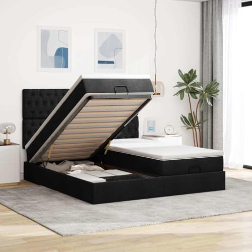 KTHLBRH Bettgestell Familienbett Doppelbett Schlafzimmer möbel Ottoman-Bett mit Matratzen & LEDs Schwarz 160x200 cm Stoff KTHLBRH Bettgestell Familienbett Doppelbett Schlafzimmer möbel Ottoman-Bett mit Matratzen & LEDs Schwarz 160x200 cm Stoff von KTHLBRH