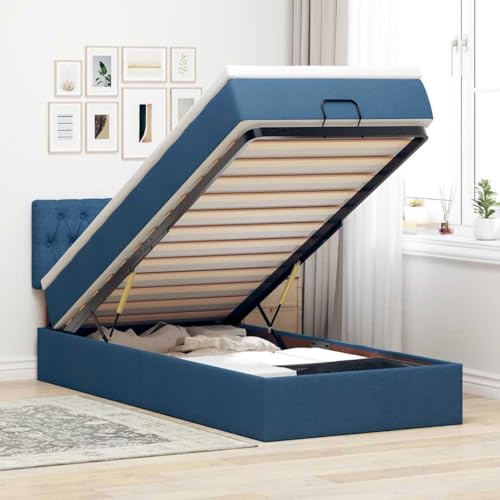 KTHLBRH Bettgestell Familienbett Doppelbett Schlafzimmer möbel Ottomane Bett mit Matratze & LEDs Blau 90x200 cm Stoff KTHLBRH Bettgestell Familienbett Doppelbett Schlafzimmer möbel Ottomane Bett mit Matratze & LEDs Blau 90x200 cm Stoff von KTHLBRH