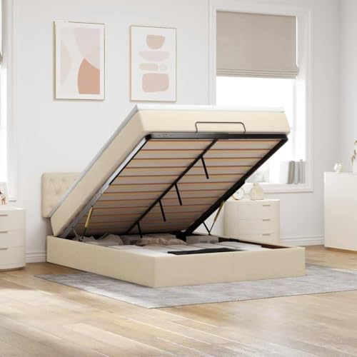 KTHLBRH Bettgestell Familienbett Doppelbett Schlafzimmer möbel Ottomane Bett mit Matratze & LEDs Creme 140x200 cm Stoff von KTHLBRH