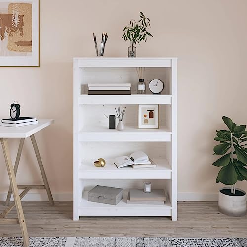 KTHLBRH Bücherregal Weiß 80x35x126 cm Massivholz Kiefer,Mehrzweck-Schrank Sideboard Geeignet für Schlafzimmer, Büro und Wohnzimmer von KTHLBRH