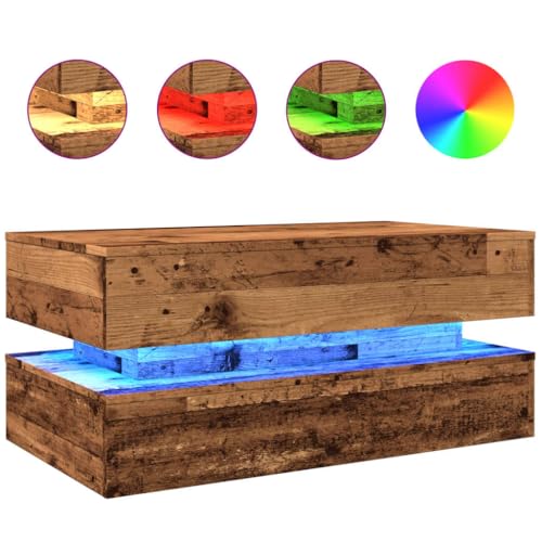 KTHLBRH Cauchsofa Tisch Beistelltisch Couch Wohnzimmertisch Kleines Regal - Couchtisch mit LED-Leuchten Altholz-Optik 90x50x40 cm für Balkon Wohnzimmer Garten Schlafzimmer KTHLBRH Cauchsofa Tisch Beistelltisch Couch Wohnzimmertisch Kleines Regal - Couchtisch mit LED-Leuchten Altholz-Optik 90x50x40 cm für Balkon Wohnzimmer Garten Schlafzimmer von KTHLBRH