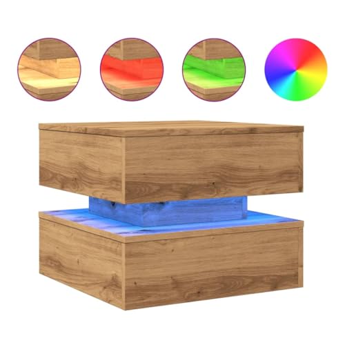 KTHLBRH Cauchsofa Tisch Beistelltisch Couch Wohnzimmertisch Kleines Regal - Couchtisch mit LED-Leuchten Artisan-Eiche 50x50x40 cm für Balkon Wohnzimmer Garten Schlafzimmer KTHLBRH Cauchsofa Tisch Beistelltisch Couch Wohnzimmertisch Kleines Regal - Couchtisch mit LED-Leuchten Artisan-Eiche 50x50x40 cm für Balkon Wohnzimmer Garten Schlafzimmer von KTHLBRH