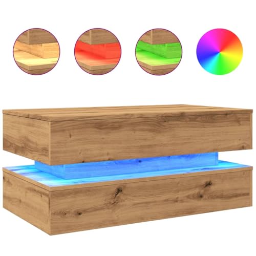 KTHLBRH Cauchsofa Tisch Beistelltisch Couch Wohnzimmertisch Kleines Regal - Couchtisch mit LED-Leuchten Artisan-Eiche 90x50x40 cm für Balkon Wohnzimmer Garten Schlafzimmer KTHLBRH Cauchsofa Tisch Beistelltisch Couch Wohnzimmertisch Kleines Regal - Couchtisch mit LED-Leuchten Artisan-Eiche 90x50x40 cm für Balkon Wohnzimmer Garten Schlafzimmer von KTHLBRH