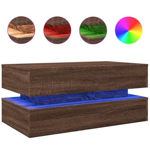 KTHLBRH Cauchsofa Tisch Beistelltisch Couch Wohnzimmertisch Kleines Regal - Couchtisch mit LED-Leuchten Braun Eichen-Optik 90x50x40 cm für Balkon Wohnzimmer Garten Schlafzimmer KTHLBRH Cauchsofa Tisch Beistelltisch Couch Wohnzimmertisch Kleines Regal - Couchtisch mit LED-Leuchten Braun Eichen-Optik 90x50x40 cm für Balkon Wohnzimmer Garten Schlafzimmer von KTHLBRH