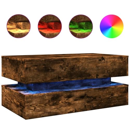 KTHLBRH Cauchsofa Tisch Beistelltisch Couch Wohnzimmertisch Kleines Regal - Couchtisch mit LED-Leuchten Räuchereiche 90x50x40 cm für Balkon Wohnzimmer Garten Schlafzimmer KTHLBRH Cauchsofa Tisch Beistelltisch Couch Wohnzimmertisch Kleines Regal - Couchtisch mit LED-Leuchten Räuchereiche 90x50x40 cm für Balkon Wohnzimmer Garten Schlafzimmer von KTHLBRH