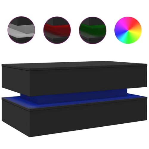 KTHLBRH Cauchsofa Tisch Beistelltisch Couch Wohnzimmertisch Kleines Regal - Couchtisch mit LED-Leuchten Schwarz 90x50x40 cm für Balkon Wohnzimmer Garten Schlafzimmer KTHLBRH Cauchsofa Tisch Beistelltisch Couch Wohnzimmertisch Kleines Regal - Couchtisch mit LED-Leuchten Schwarz 90x50x40 cm für Balkon Wohnzimmer Garten Schlafzimmer von KTHLBRH