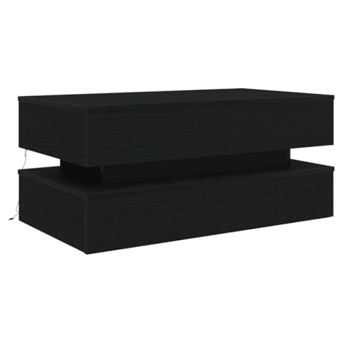 KTHLBRH Cauchsofa Tisch Beistelltisch Couch Wohnzimmertisch Kleines Regal - Couchtisch mit LED-Leuchten Schwarz Eichen-Optik 90x50x40 cm für Balkon Wohnzimmer Garten Schlafzimmer KTHLBRH Cauchsofa Tisch Beistelltisch Couch Wohnzimmertisch Kleines Regal - Couchtisch mit LED-Leuchten Schwarz Eichen-Optik 90x50x40 cm für Balkon Wohnzimmer Garten Schlafzimmer von KTHLBRH