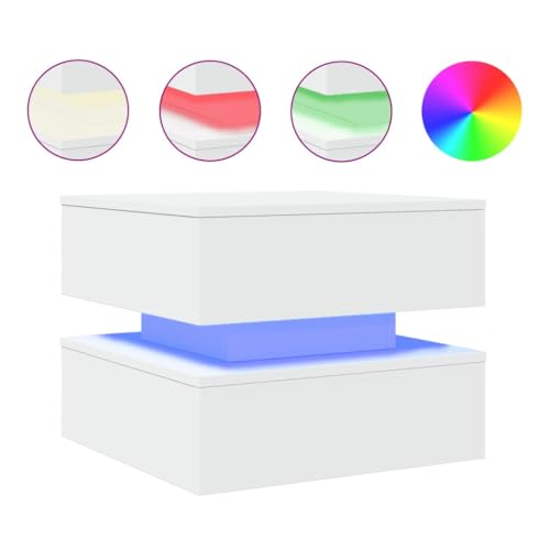 KTHLBRH Cauchsofa Tisch Beistelltisch Couch Wohnzimmertisch Kleines Regal - Couchtisch mit LED-Leuchten Weiß 50x50x40 cm für Balkon Wohnzimmer Garten Schlafzimmer KTHLBRH Cauchsofa Tisch Beistelltisch Couch Wohnzimmertisch Kleines Regal - Couchtisch mit LED-Leuchten Weiß 50x50x40 cm für Balkon Wohnzimmer Garten Schlafzimmer von KTHLBRH