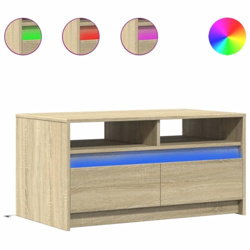 KTHLBRH Cauchsofa Tisch Beistelltisch Couch Wohnzimmertisch Kleines Regal - LED-Couchtisch Sonoma-Eiche Holzwerkstoff für Küche Balkon Wohnzimmer Schlafzimmer KTHLBRH Cauchsofa Tisch Beistelltisch Couch Wohnzimmertisch Kleines Regal - LED-Couchtisch Sonoma-Eiche Holzwerkstoff für Küche Balkon Wohnzimmer Schlafzimmer von KTHLBRH