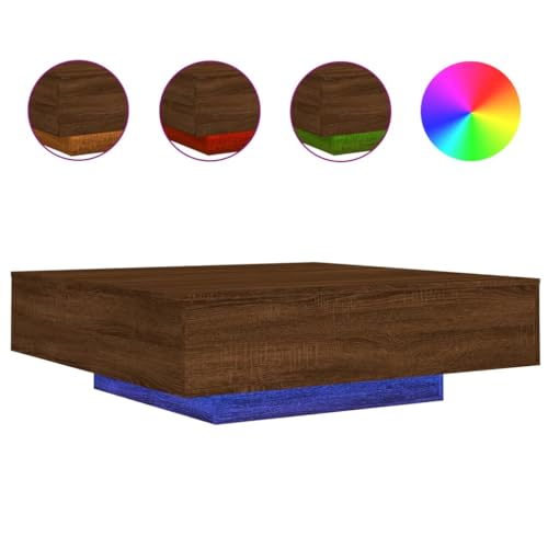 KTHLBRH Cauchsofa Tisch Couchtisch Klein Balkontisch Klein Kleines Regal - Couchtisch mit LED-Leuchten Braun Eichen-Optik 100x100x31 cm für Balkon Schlafzimmer Küche Garten von KTHLBRH