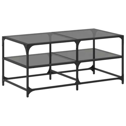 KTHLBRH Cauchsofa Tisch Kleiner Tisch Outdoor Wohnzimmer Möbel Kleine Beistelltische - Couchtisch mit Glasplatte Schwarz 98,5x50x45 cm Stahl für Küche Schlafzimmer Balkon Garten von KTHLBRH