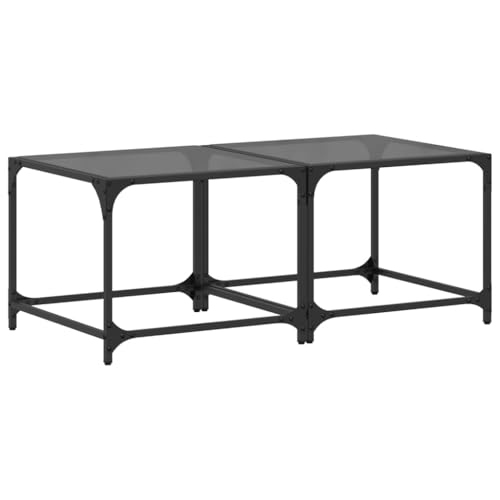 KTHLBRH Cauchsofa Tisch Wohnzimmertisch Balkontisch Klein Kleine Beistelltische - Couchtische mit Glasplatte 2 STK. Schwarz 50x50x40 cm Stahl für Wohnzimmer Garten Balkon Schlafzimmer von KTHLBRH