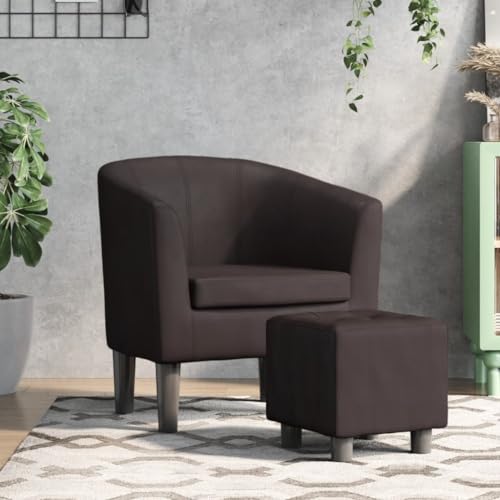 KTHLBRH Clubsessel mit Fußhocker Braun Kunstleder Wartezimmerstuhl Bürosessel für Schlafzimmer Küche von KTHLBRH