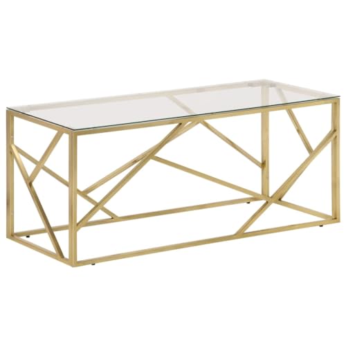 KTHLBRH Couch Table Beistelltisch Couch Balkontisch Klein Kleine Beistelltische - Couchtisch Golden Edelstahl und Hartglas für Balkon Küche Schlafzimmer Wohnzimmer von KTHLBRH