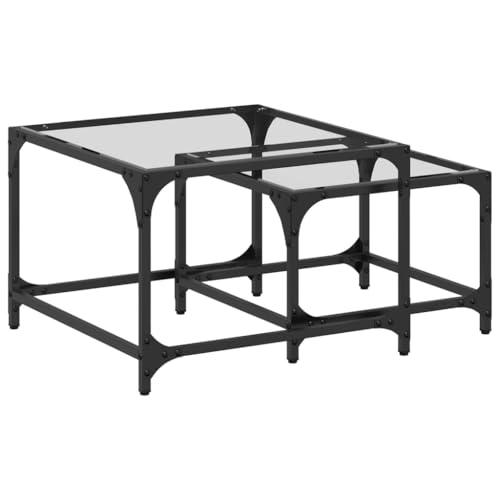 KTHLBRH Couch Table Beistelltisch Couch Balkontisch Klein Kleine Beistelltische - Satztische 2 STK. mit Glasplatte Transparent Stahl für Schlafzimmer Wohnzimmer Garten Küche von KTHLBRH