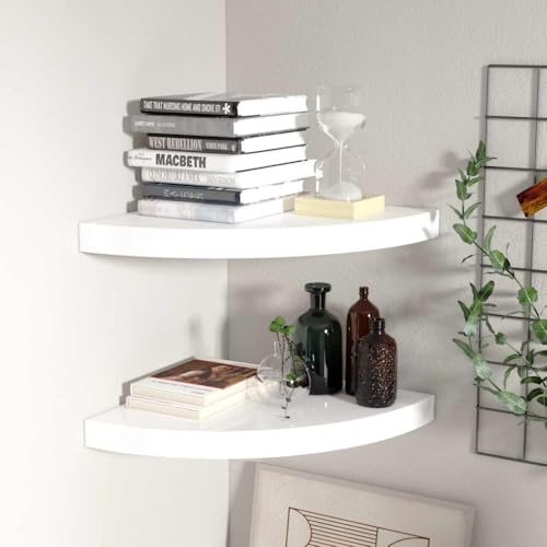KTHLBRH Eck-Schweberegale 2 STK. Hochglanz-Weiß Aufbewahrungsregal Schwebendes Wandregal für Schlafzimmer Wohnzimmer 35x35x3,8 cm MDF von KTHLBRH