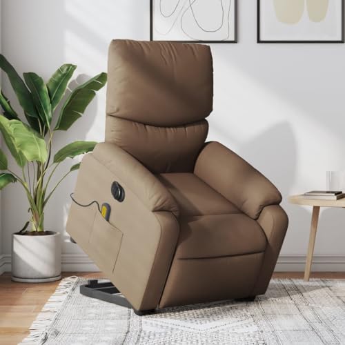 KTHLBRH Elektrischer Massagesessel mit Aufstehhilfe Braun Stoff Wohnzimmerstuhl Wartezimmersessel für Büro Wohnzimmer von KTHLBRH