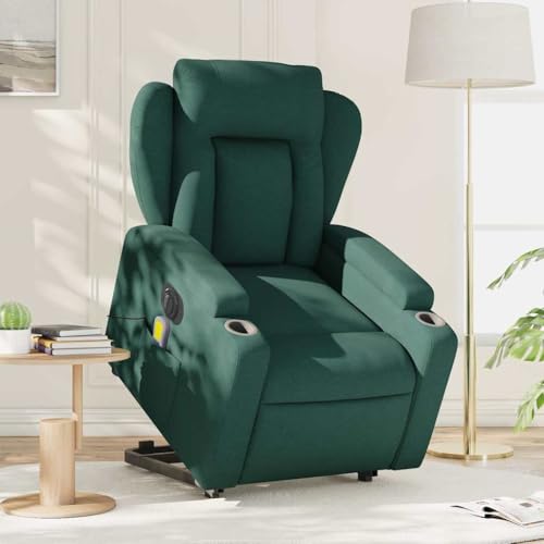 KTHLBRH Elektrischer Massagesessel mit Aufstehhilfe Dunkelgrün Stoff Wartezimmerstuhl Wohnzimmersessel für Wohnzimmer Schlafzimmer von KTHLBRH