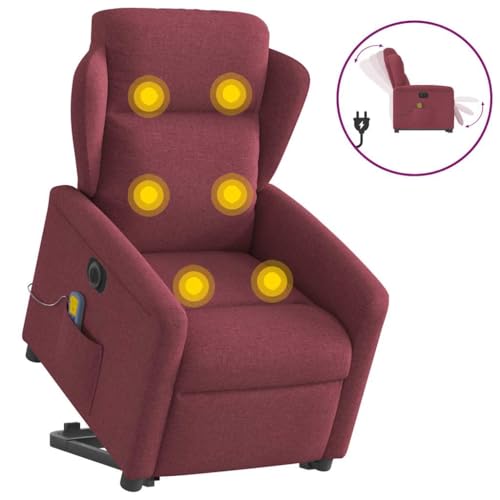 KTHLBRH Elektrischer Massagesessel mit Aufstehhilfe Weinrot Stoff Wartezimmersessel Stuhl für Büro Schlafzimmer von KTHLBRH