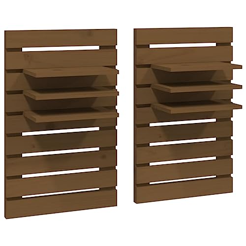 KTHLBRH Floating Shelf Schweberegale Badregal Kleines Regal Wand - Wand-Nachttische 2 STK. Honigbraun Massivholz Kiefer für Büro Wohnzimmer Schlafzimmer Badezimmer KTHLBRH Floating Shelf Schweberegale Badregal Kleines Regal Wand - Wand-Nachttische 2 STK. Honigbraun Massivholz Kiefer für Büro Wohnzimmer Schlafzimmer Badezimmer von KTHLBRH