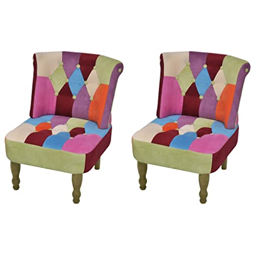 KTHLBRH Französische Stühle 2 STK. Patchwork-Design Stoff Lesesessel Wartezimmerstuhl für Wohnzimmer Büro von KTHLBRH