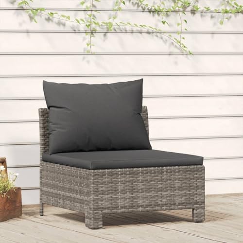 KTHLBRH Garten-Mittelsofa mit Kissen Grau Poly Rattan, Gartenmöbel Set, Outdoor Essgruppe, Möbelset für gemütliche Mahlzeiten im Freien von KTHLBRH