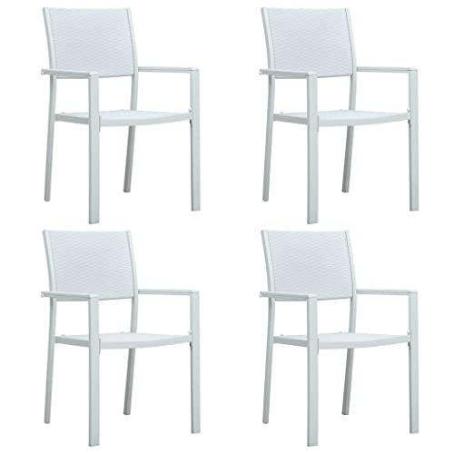 KTHLBRH Gartenstühle 4 STK. Weiß Kunststoff Rattan-Optik, Terrassenstühle Balkonstühle Outdoor-Stühle Freizeitstühle für Terrassen, Gärten, Decks von KTHLBRH