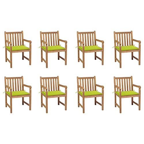 KTHLBRH Gartenstühle 8 STK. mit Hellgrünen Kissen Massivholz Teak, Terrassenstühle Outdoor-Stühle Freizeitstühle Balkonstühle für Terrassen, Gärten, Decks von KTHLBRH
